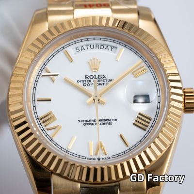 Rolex Day-date 8285 Movement 40mm White MOP Face Roman Numerals Markers Yellow Gold President Strap Men Watch